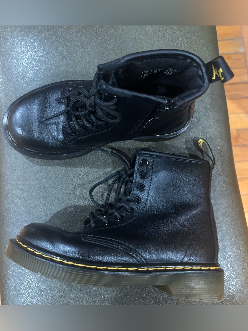 Dr. Martens combat black leather 1406j kids lace up zip boots Sz US12|UK11|EU29